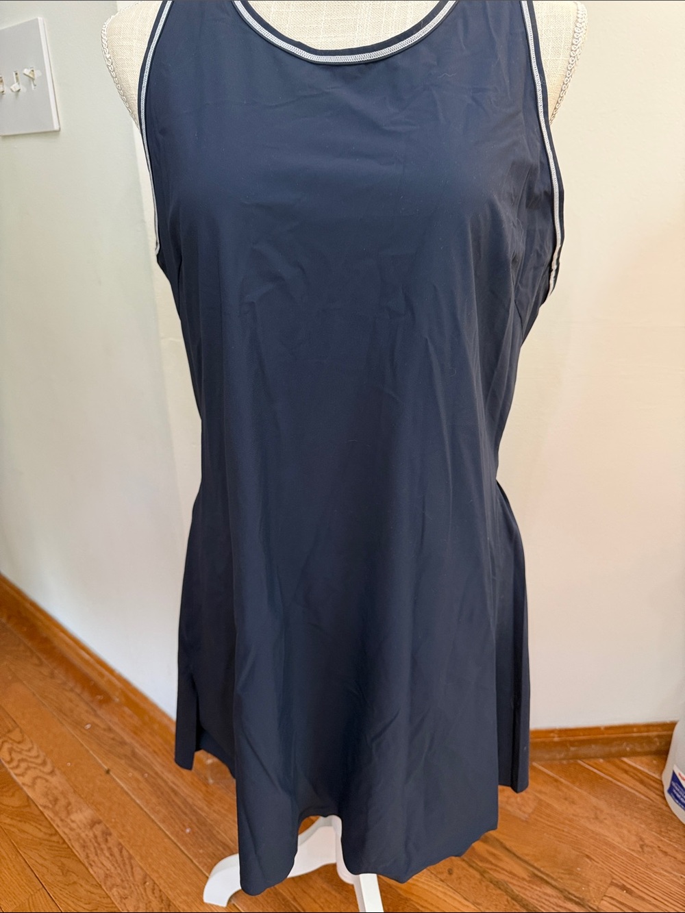 Athleta Navy Blue Match Point Tank Dress Back Pleated Tennis Preppy Size XL